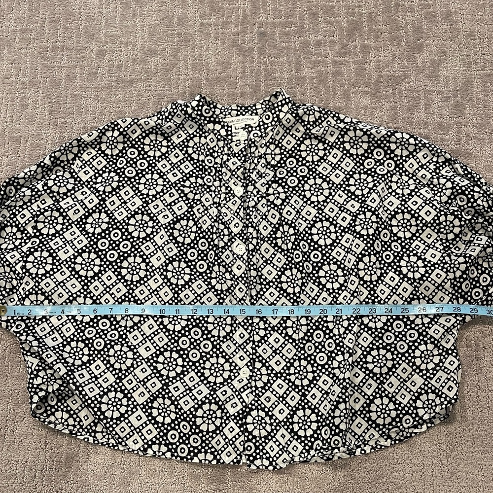 Emerson Fry Mandarin Collar Top, Daisy Check, Black/White, Button Down Front, OS - Picture 9 of 16